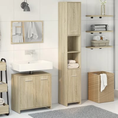 vidaXL - 3-delige - Badkamermeubelset - bewerkt - hout - sonoma - eikenkleurig