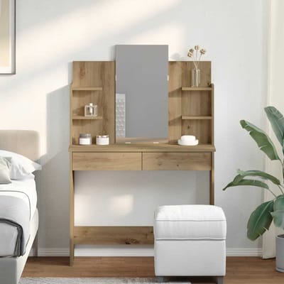 vidaXL - Kaptafel - met - spiegel - 96x39x142 - cm - artisanaal - eikenkleur
