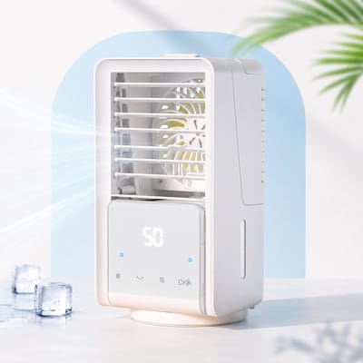 VHV - Luchtkoeler - Ventilatoren - Aircooler - Tafelventilator - Mini airco - Met watervernevelaar - 3 snelheden - Lichtgewicht - Voor bureau en kantoor - 25.5*13.5*13.5cm - Wit