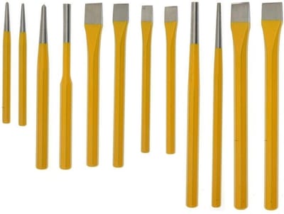 Benson 12-delige beitel- en drevelset - achthoekig staal - gele dip-coating - inclusief opberghoes