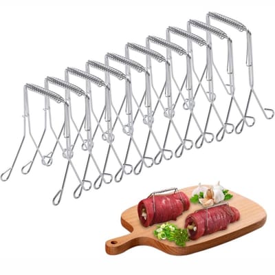 GELLDG 20 Stuks Rouladenklemmen - Rouladennaden Roestvrij Staal - Herbruikbaar - Geschikt Voor Vleesrollen En Koolrouladen - Metalen Handvat - 8x5,5x4 cm
