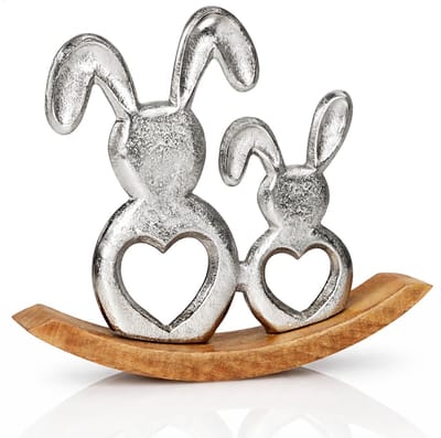 Dailygoods- Paashaas Metalen Decoratie - Stijlvolle Lenteversiering - Mangohouten Voet - Elegante Woonaccessoire - Decoratieve Standaard - Metalen Figuur