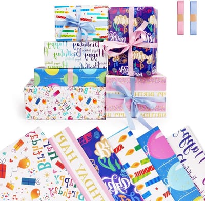 Multifunctioneel Cadeau Inpakpapier, 6 Stuks voor Verjaardag en Bruiloft - Recyclebaar, 50 x 70 cm, Inclusief 2 Touwen