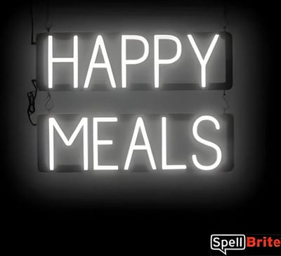 HAPPY MEALS - Lichtreclame Neon LED bord verlicht | SpellBrite | 53 x 38 cm | 6 Dimstanden - 8 Lichtanimaties | Reclamebord neon verlichting