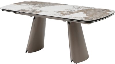 Vente-unique Uitschuifbare eettafel voor 6 tot 10 personen van keramiek, gehard glas en bronzen metaal - Wit en grijs marmereffect - FARUDI van Maison Céphy