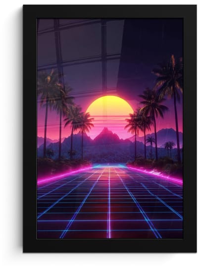 Poster in lijst - Fotolijst 20x30 cm - Posters - Horizon - Palmbomen - Bergen - Geel - Posterlijst zwart - Decoratie - Wanddecoratie woonkamer - Muurdecoratie slaapkamer