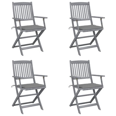 vidaXL - Set - van - 4 - klapstoelen - met - kussens, - gemaakt - van - massief - acaciahout.
