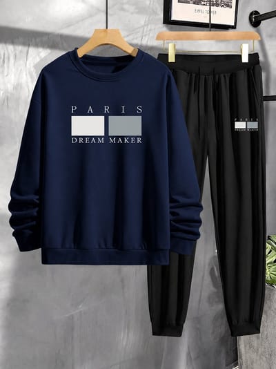 Trainingspak Heren - Tracksuit Heren - Sportkleding Heren - Joggingpak met Joggingbroek - PARIS Dream Maker - Marineblauw-XS