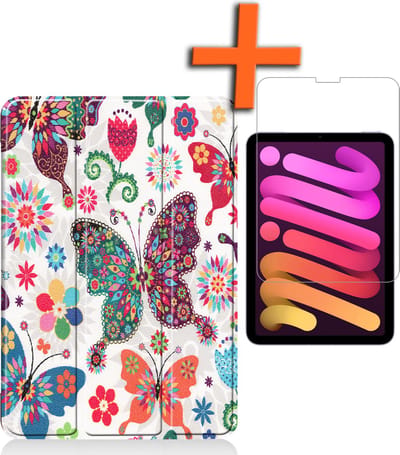 Hoesje - Geschikt voor Apple iPad Mini 6 (2021) - 8.3 inch - 6e Generatie - Met Screenprotector - Trifold Bookcase - Hard Cover - Hardcover Book Case - Tablet Hoes - Vlinders