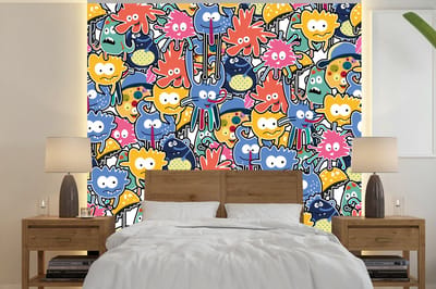 Behang - Fotobehang Design - Grappig - Abstract - Rood - Blauw - Kids - Breedte 240 cm x hoogte 240 cm