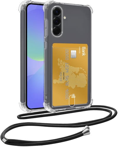 Hoesje Geschikt voor Samsung A36 Hoesje Met Telefoonkoord en Pasjeshouder Siliconen - Hoes Geschikt voor Samsung Galaxy A36 Hoesje Met Kaarthouder Shock Proof Case - Transparant