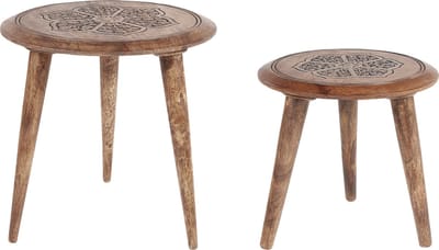 TURUA - Bijzettafel set van 2 - Donkere houtkleur - Mangohout