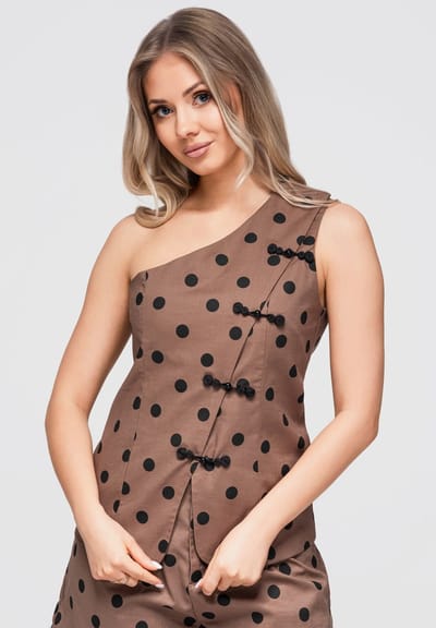 OMBRE Blouse - Regular Fit - Katoen - Mouwloos Bruin S