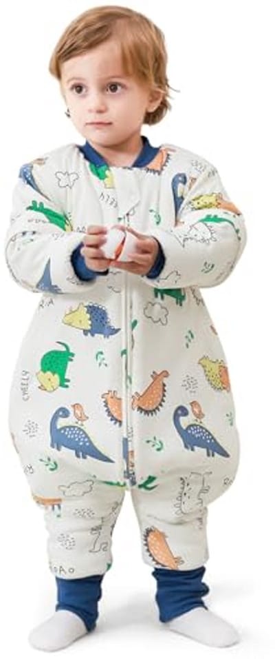 Kinderen Lange Mouwen Slaapzak met Benen 3.5 Tog - Winter Slaapzak voor Kinderen, Groene Dinos