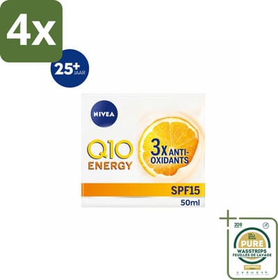 NIVEA - Q10 Energie Dagcrème - Anti-Rimpel Crème - Normale & vermoeide huid - SPF 15 - Met Vitamine C & Q10 - 50 ml - Voordeelverpakking - 4 stuks - Dagcrème - Vitamine C