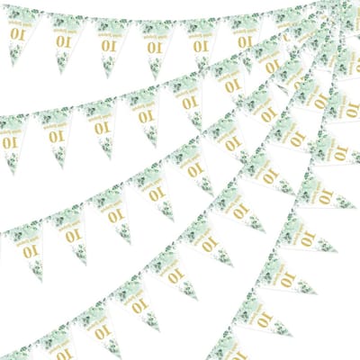 Allecto Plus - Vlaggenlijn voor 10e Verjaardag - Salie Groen - Jongens Meisjes - Dubbele Cijfers - Feestdecoratie - 3 stuks