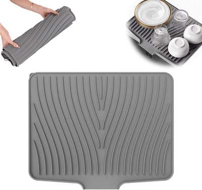 Afdruipmat voor afwas – Afdruipmat - Warmte isolerende mat - Antislip Warmtebestendige - Zacht en duurzaam - Met ophanggat – Voor Borden Glazen En Bestek – siliconen droogmat - 40 x 33 cm - Grijs