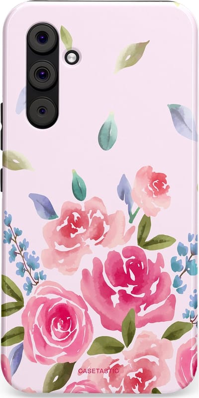 Casetastic hoesje geschikt voor Samsung Galaxy A54 (2023) 5G - Dubbellaagse bescherming - Aquarel Bloesem - Fashion Case - Lichtroze Lila Saliegroen