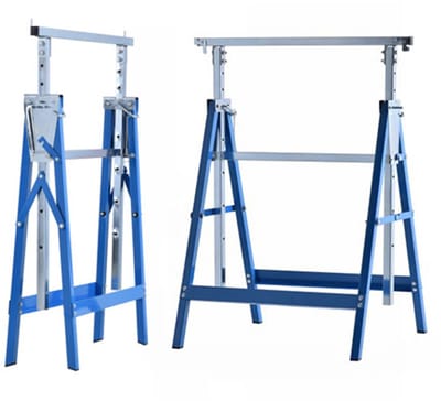 Steiger, Vouwontwerp, Verstelbare hoogte, Geschikt voor Bouw en renovatie 68 x 58 x 80-130 cm (uitgevouwen formaat), 68 x 11 x 84 cm (gevouwen formaat) Blauw, Staal