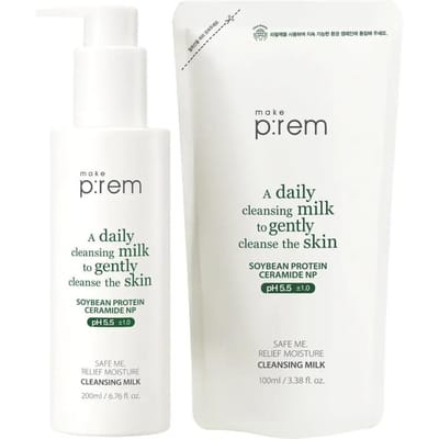 maak p:rem Safe Me Relief Moisture Cleansing Milk Set 200 ml + 100 ml Navulling – Milde Hydraterende Reinigingsmelk white