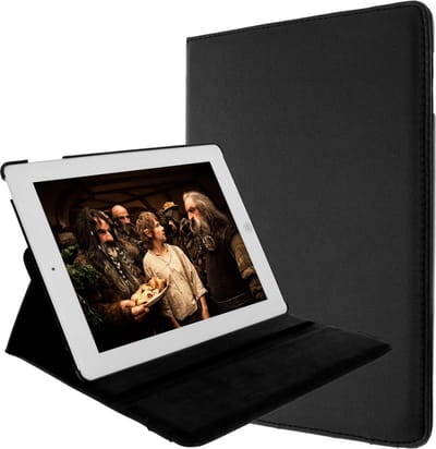 Avizar Foliohoes Geschikt voor iPad 2 /3 /4 / Retina 360° ondersteunende clamshell hoes, Zwart