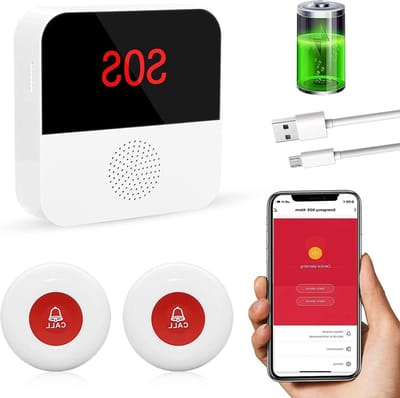 Noodoproepknop Senioren - Hulp Alarm - Veilig Thuis - Waterdichte Knop - 2 Knoppen 1 Ontvanger - Wit