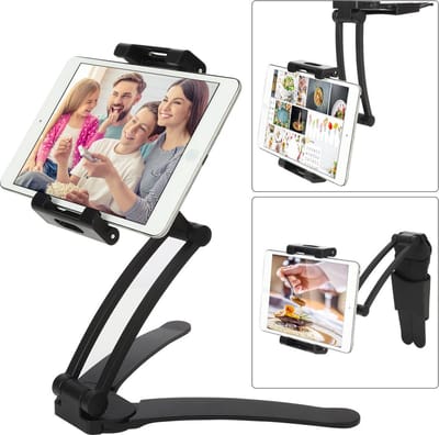 Keuken Tablet Mount Stand Verstelbare LB-517 2-in-1 Muur / Desktop Bureau Tafel / Mount Opvouwbare Keuken Badkamer douche Tablet Stand Houder voor 4,7 tot 13 inch Tablet Geschikt Voor: iPad - Samsung - zwart