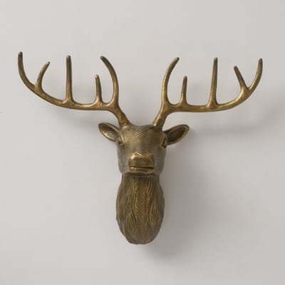 Hert - Wand Decoratie - Gewei - Muur decoratie - Aluminium - Edelhert - 43x35x16cm - Antiek Bruin