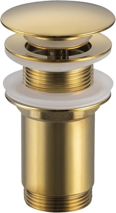 Brass Sink Plug Universal - Pop-Up Valve Washbasin 66mm x G1 1/4 - Sink Plug Pop-Up - Sink Stopper without Overflow - 4 seals, click C - gold