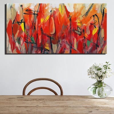 Allernieuwste Canvas Schilderij Moderne Abstracte Bloemen in Rood - Modern - Reproductie - Natuur - 60 x 120 cm - Kleur