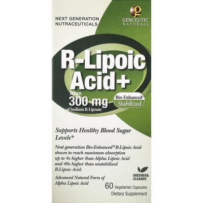 Genceutic Naturals Acide R-lipoïque+, 300 mg, 60 gélules végétales