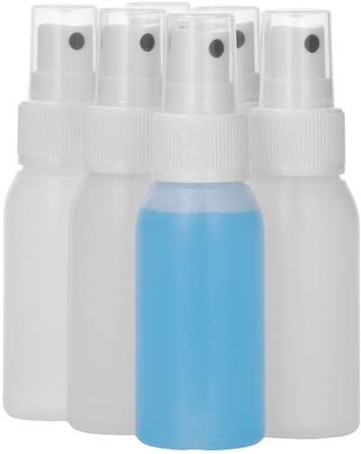 6 x 50 ml ronde fles HDPE naturel + Sprayfles pomp wit - BPA Vrij - Niet Breekbaar - Plastic Flesjes Navulbaar - Met Dop - Lege Flessen - 6 stuks