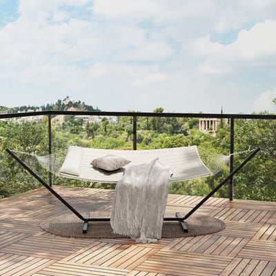 Hangmat met Spreidstok voor 2 Persoons - Stalen Standaard - Schommelbed Buiten en Binnen - Kussen - Verstelbaar - 200kg Draagvermogen - Voor Tuin Terras Strand - Beige