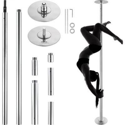 VEVOR Professionele Danspaal, Pole Dance Draagbare Danspaal Professioneel Ca. 222,6-282,4cm In Hoogte Verstelbaar Afneembare Fitnesspaal Spinning Fitness Zilver, Danspaal Sportscholen, Clubs, Feesten