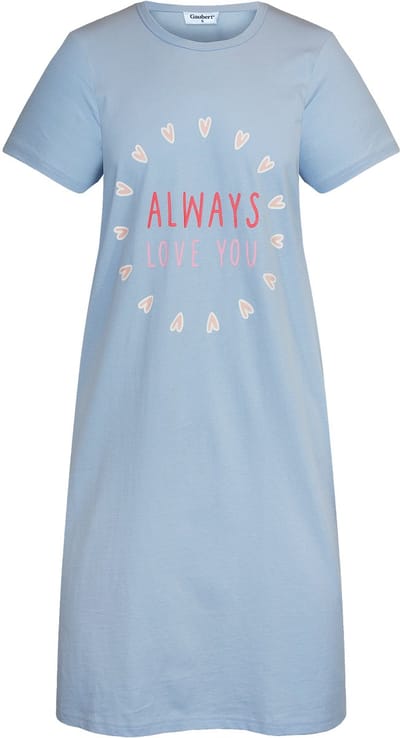 Gaubert Essential Dames Nachthemd Korte Mouw - Premium Gekamd Katoen - Always Love You - Lichtblauw - Maat S - GB-6813