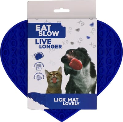 Eat Slow Live Longer Likmat Hartvormig - 19 x 23 cm - Anti-schrok Mat - Slowfeeder - Snuffelmat - 100% siliconen - Vaatwasserbestendig - Voor Hond of Kat - Voerpuzzel Kat - Blauw