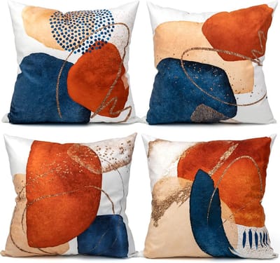 Boho Sierkussens Set van 4 - Midden Eeuw Moderne Decoratieve Kussens voor Bank en Slaapkamer - Abstracte Geometrische Woondecoratie