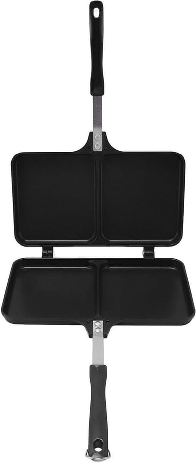 Dubbelzijdige toastiepan - Snelle ontbijtpan - Gegrilde tosti's maken - Gelijkmatige dubbele verwarming - 245 x 16 cm - Zwart