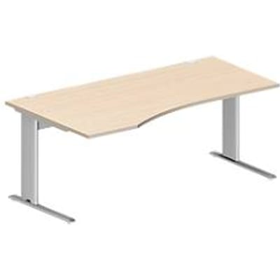 Schäfer Shop Pure Desk PLANOVA BASIC, vrijstaand, aanbouw links, C-poot, B 1800 x D 1000/800 x H 717 mm, ahorn/wit aluminium + kabelgoot