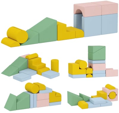 YYchan Zachte Speelblokken - 12-delige Foam Speelset - Wasbare Ribstof - Pastel - Voor Kinderen -Groen
