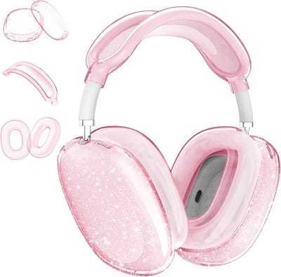 Transparante Glitter TPU Case Set voor Hoofdtelefoon met Beschermhoesjes voor Oorschelpen en Hoofdband