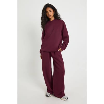 boohoo Dames Halsdetail Sweatshirt Wijde Pijp Trainingspak Trainingspak | Bordeaux Rood | Maat: XS