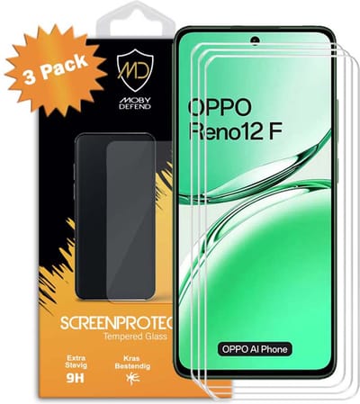 3-Pack MobyDefend Screenprotectors - Geschikt voor Oppo Reno12 F - Case-Friendly Screensaver - Gehard Glas