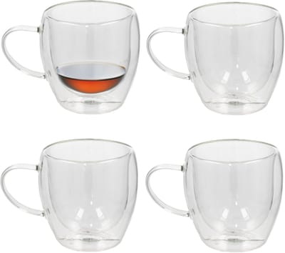 Gerimport Espresso glazen Plano - 4x - dubbelwandig - borosilicaatglas - 80 ml - H6,5 cm - koffieglas