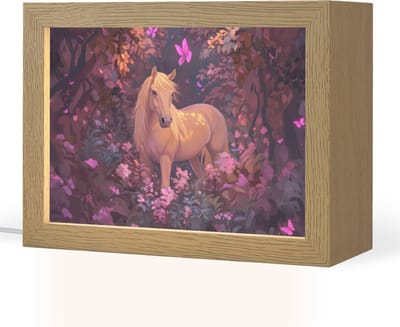 Nachtlampje 20x15 cm - Kinder lampje - Paard - Bloemen - Paars - Vlinder - Tafellamp kinderkamer - Slaapkamer lamp - Bedlamp kinderen - Kinderlampje stopcontact - Wandlamp babykamer - Nachtlampjes