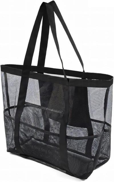 Ronte - Strandtassen voor dames - Grote mesh strandtas - Vakantiebenodigdheden - Familie strandtas - Herbruikbare boodschappentas voor op reis - Zwembad en sportschool - Zwarte strandtas