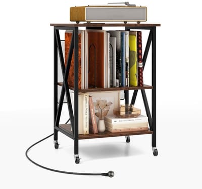 Platenspelermeubel - LP-kast - Platenspelerkast - Draaitafelstandaard - Platenspelerstandaard - Vintage Displayplank - Bruin