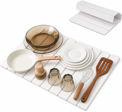 Afdruipmat, Antislip Absorberende Mat voor Snelle Droging, Afdruiprek Mat voor Werkblad in de Keuken, Keuken Droogmat voor Dagelijks Gebruik (Wit, 60 x 40 cm)
