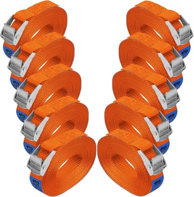 Set van 10 Spanbanden met Klemsluiting - 250 kg Belasting - 2,5 cm x 6 m - Conform DIN EN 12195-2