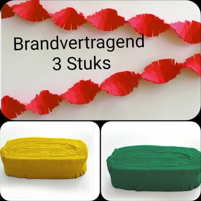 3 stuks BRANDVERTRAGENDE Draaiguirlande Rood/ Geel/ Groen, 72 meter,  Carnaval, Verjaardag, Themafeest, Horeca